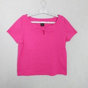 Rafaella Studio Women's T Shirt Hot Pink Bow Neck Short Sleeve Cotton Size Large